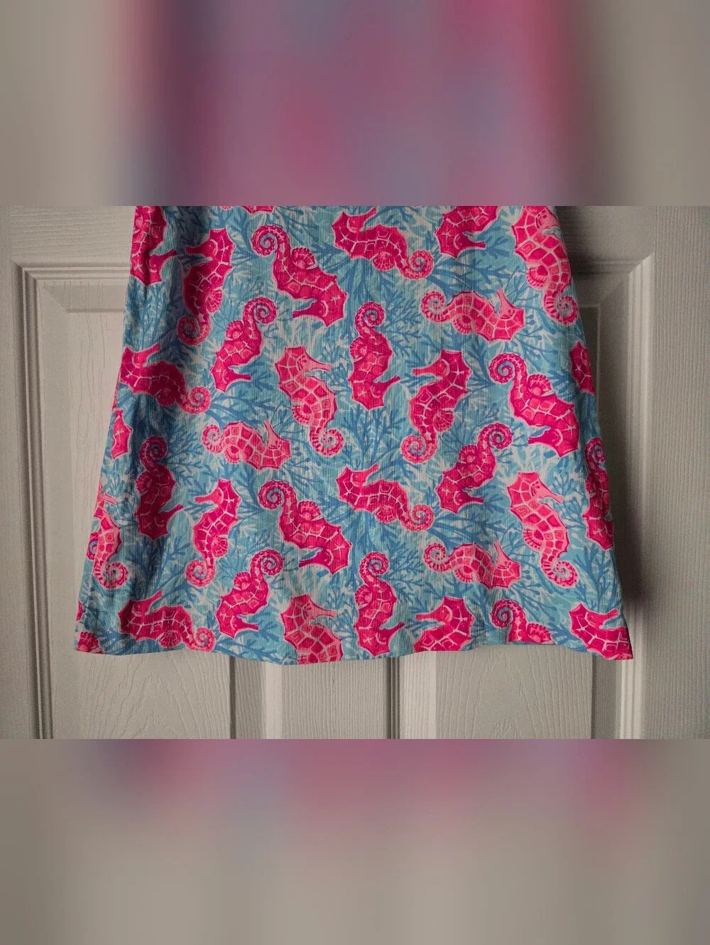 Tommy Bahama Girls Pink Seahorse Print Dress with Light Blue Background Size 7